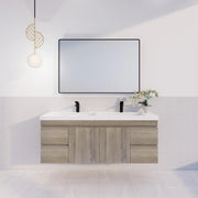 ABS Riva - Riva DF Double Bowl Wall Hung Vanity 1500mm - Dark Oak - Aqualux Bathrooms