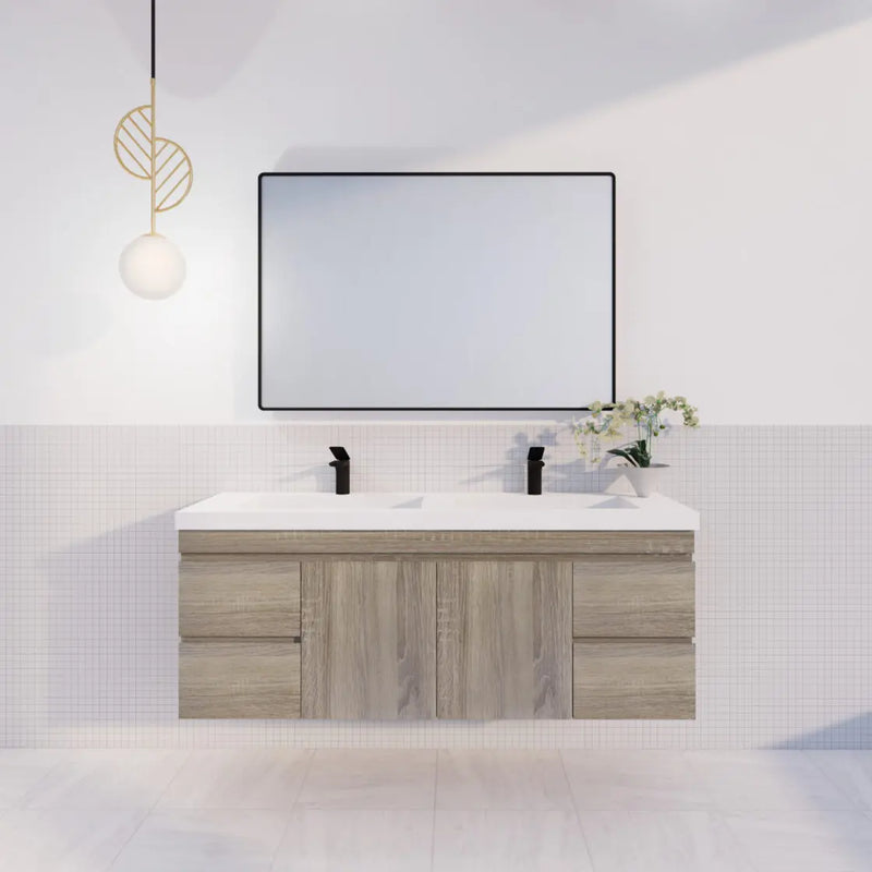 ABS Riva - Riva DF Double Bowl Wall Hung Vanity 1500mm - Dark Oak - Aqualux Bathrooms