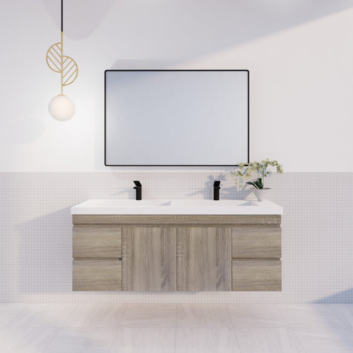 Riva DF Double Bowl Wall Hung Vanity 1500mm - Dark Oak