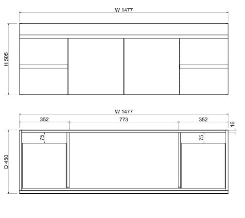 Riva DF Double Bowl Wall Hung Vanity 1500mm - Dark Oak