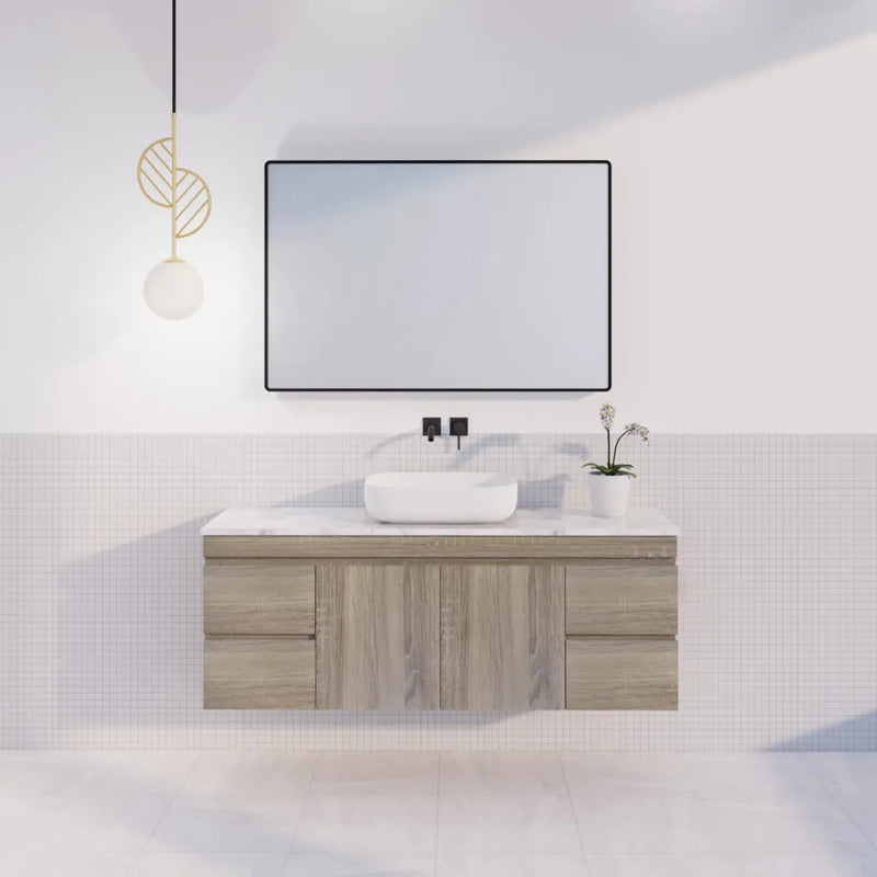 ABS Riva - Riva DF Single Bowl Wall Hung Vanity 1500mm - Dark Oak - Aqualux Bathrooms