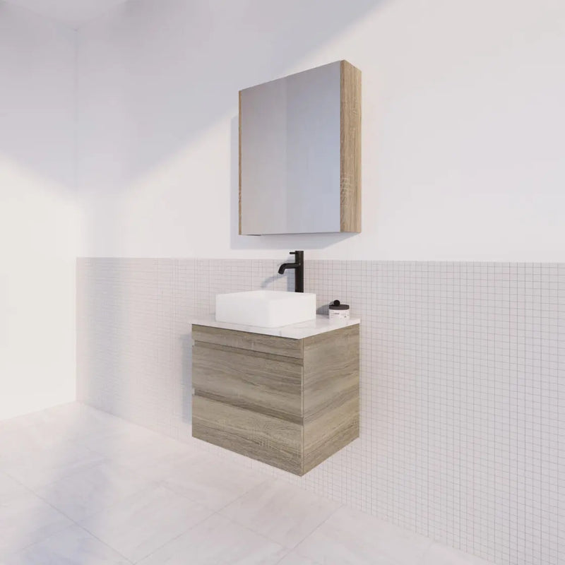 ABS Riva - Riva MF Wall Hung Vanity 600mm - Dark Oak - Aqualux Bathrooms