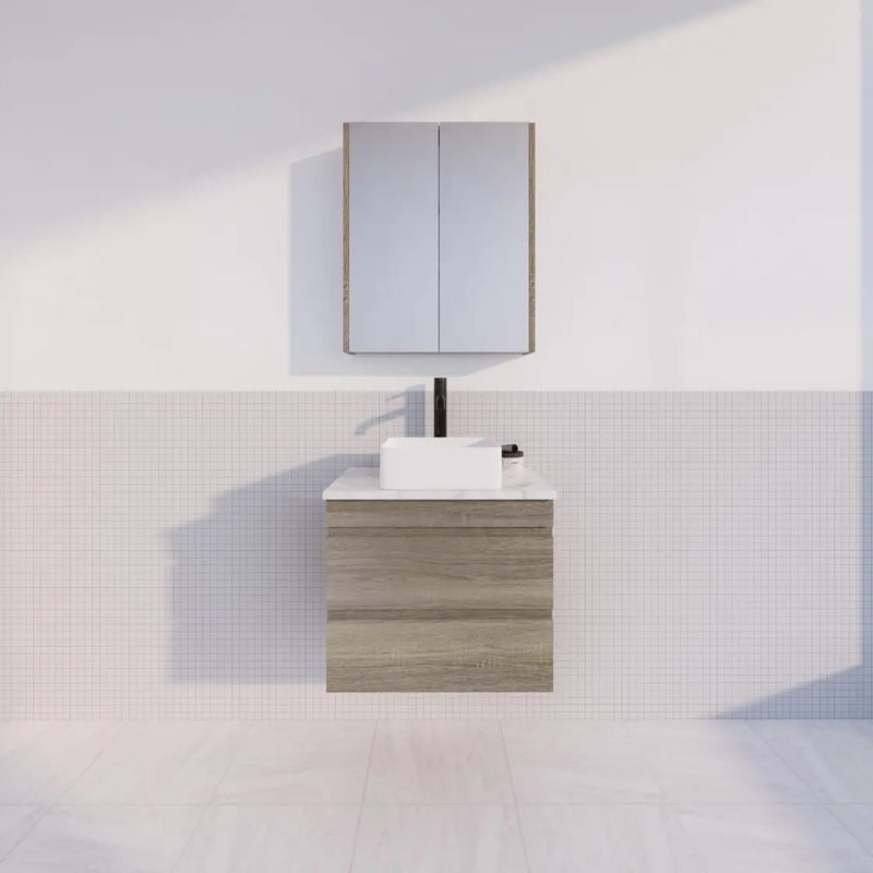 ABS Riva - Riva MF Wall Hung Vanity 600mm - Dark Oak - Aqualux Bathrooms