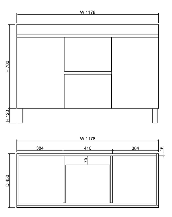 Riva DFL2 Double Bowl Freestanding Vanity 1200mm - Dark Oak