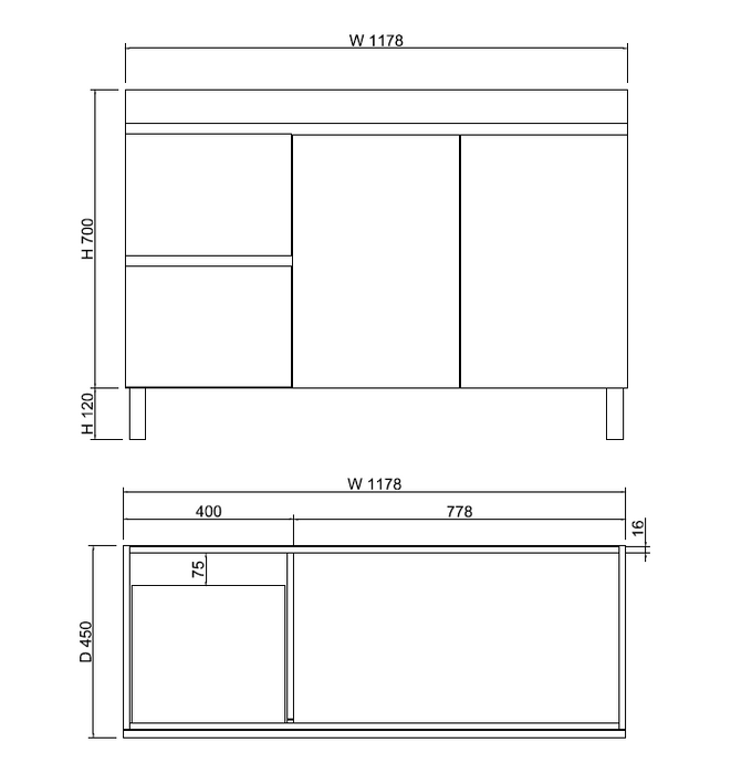 Riva DFL2 Single Bowl Freestanding Vanity 1200mm - Dark Oak