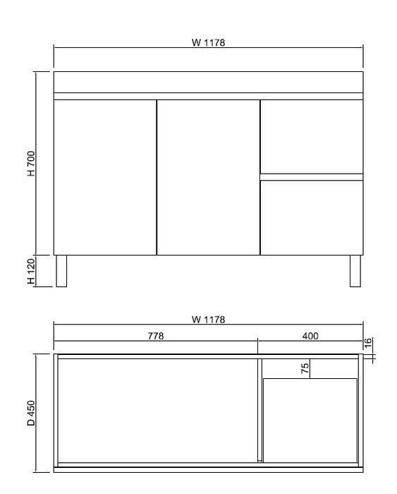 Riva DFL2 Single Bowl Freestanding Vanity 1200mm - Dark Oak