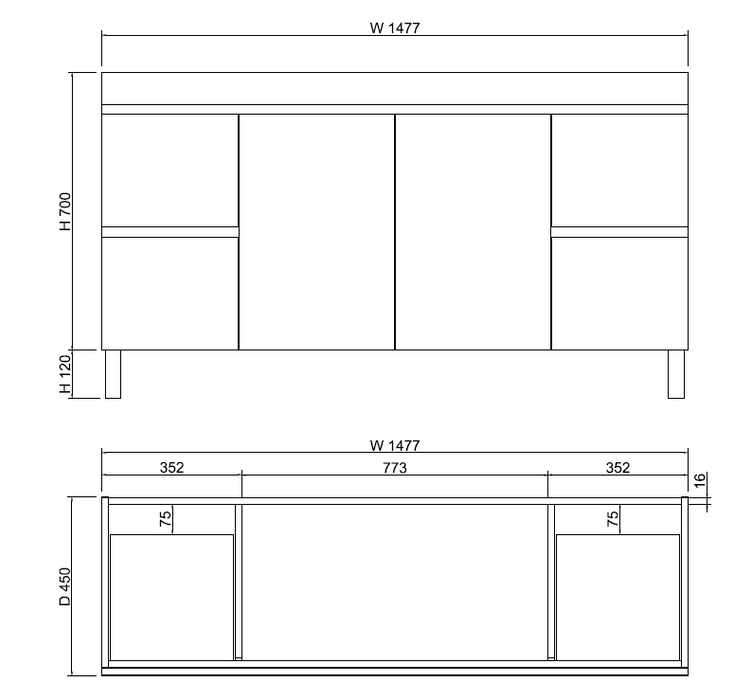 Riva DFL2 Double Bowl Freestanding Vanity 1500mm - Dark Oak