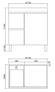 ABS Riva Riva MFL2 Freestanding Vanity 750mm - Dark Oak