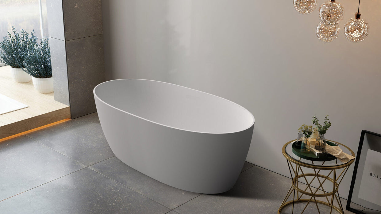 Riva Delta Super Slim Edge Oval Shape Freestanding Bathtub 1500mm - Matt White