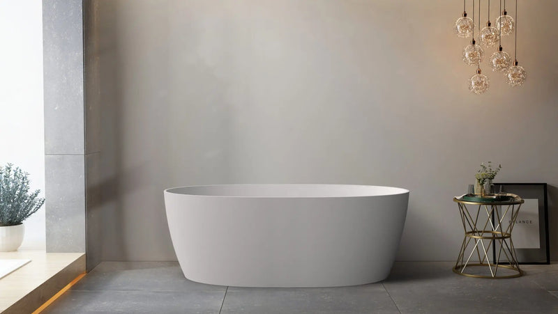 ABS Riva - Riva Delta Super Slim Edge Oval Shape Freestanding Bathtub 1700mm - Matt White - Aqualux Bathrooms