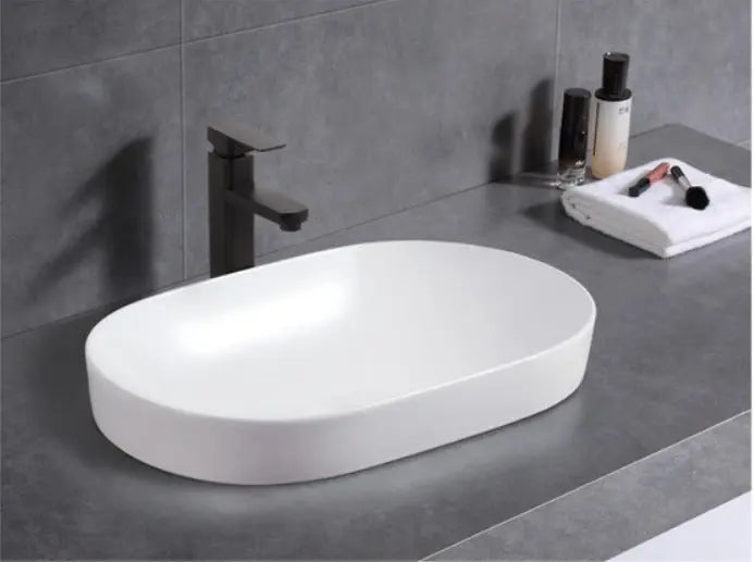 ABS Riva - Riva Dora Oval Semi-Inset Basin 550mm - Matt White - Aqualux Bathrooms