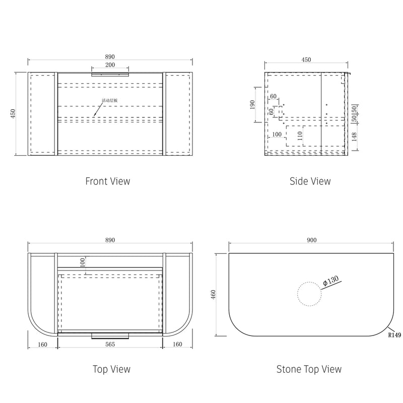 Otti Bondi Matte White Fluted 900mm Curve Single Bowl Wall Hung Vanity