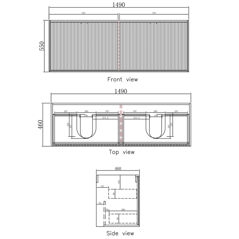 Otti Marlo Matte Black 1500mm Double Bowl Wall Hung Vanity