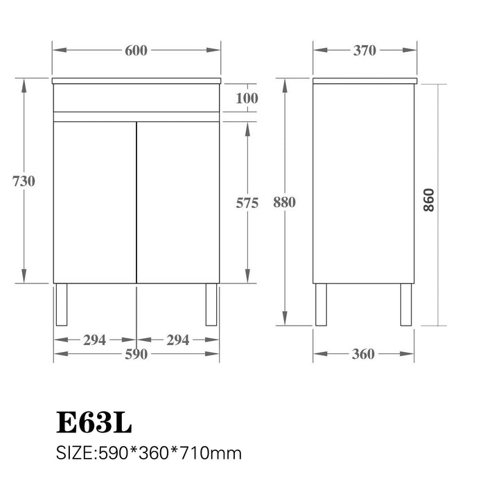 Evie Slim PVC Freestanding Vanity 600