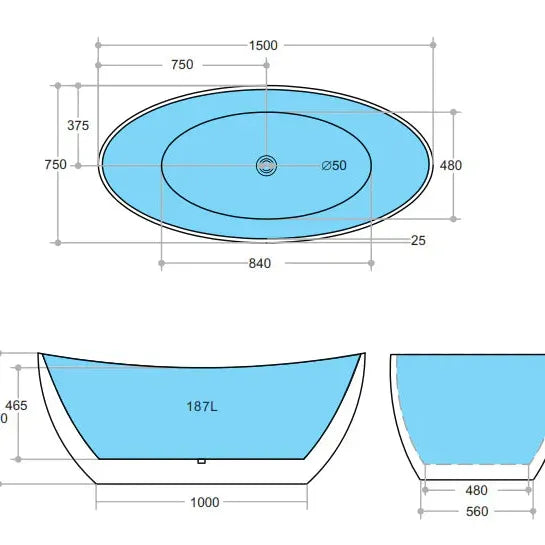 Evie Freestanding Bathtub 1500mm - Gloss Black and White