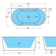 Elivia White Back to wall Bathtub - Non Overflow - Aqualux Bathrooms- Poseidon