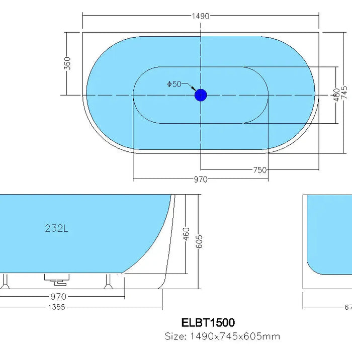 Elivia Back To Wall Bathtub - Overflow