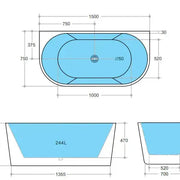 Elivia White Back to wall Bathtub - Non Overflow - Aqualux Bathrooms- Poseidon