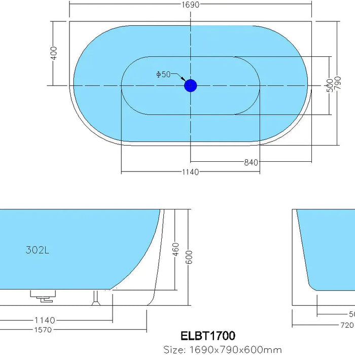 Elivia Back To Wall Bathtub - Overflow