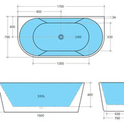 Elivia White Back to wall Bathtub - Non Overflow - Aqualux Bathrooms- Poseidon