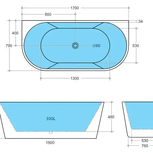 Elivia White Back to wall Bathtub - Non Overflow - Aqualux Bathrooms- Poseidon