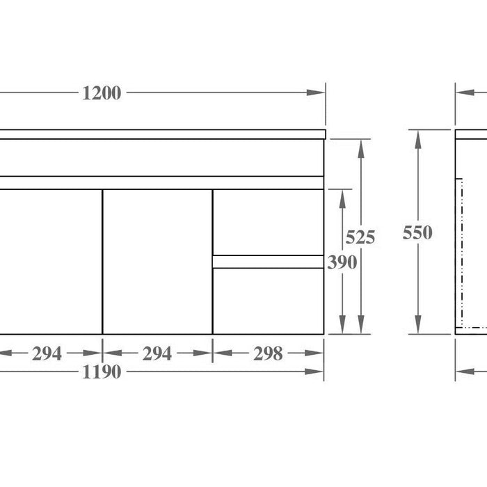 Evie Single Bowl Wall Hung Vanity 1200