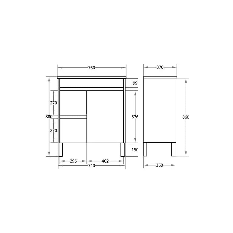 Evie Single Bowl Freestanding Vanity 750 - Aqualux Bathrooms- Poseidon