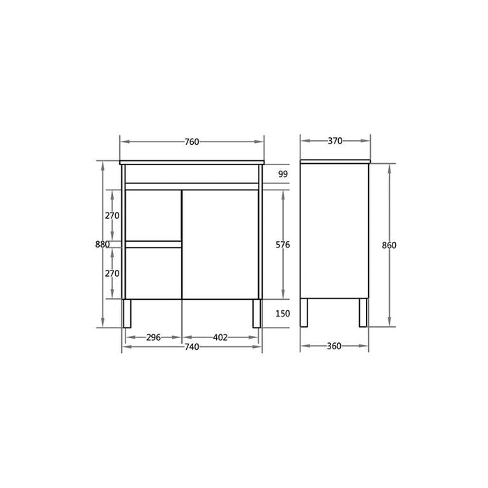 Evie Single Bowl Freestanding Vanity 750