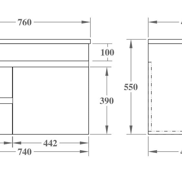 Evie Single Bowl Wall Hung Vanity 750