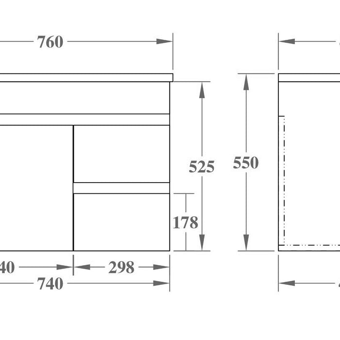 Evie Single Bowl Wall Hung Vanity 750