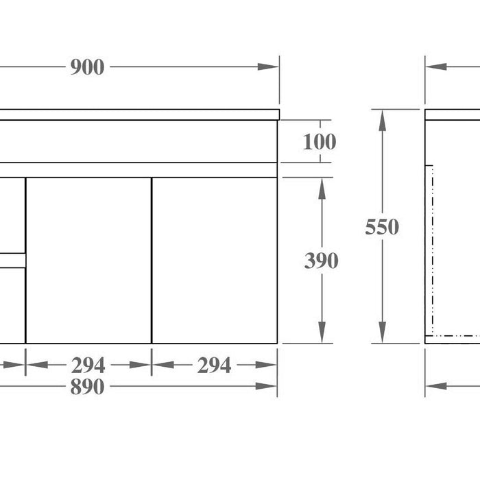 Evie Single Bowl Wall Hung Vanity 900