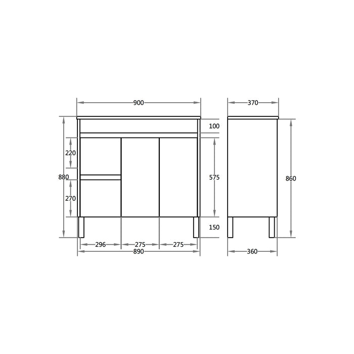 Evie Single Bowl Freestanding Vanity 900