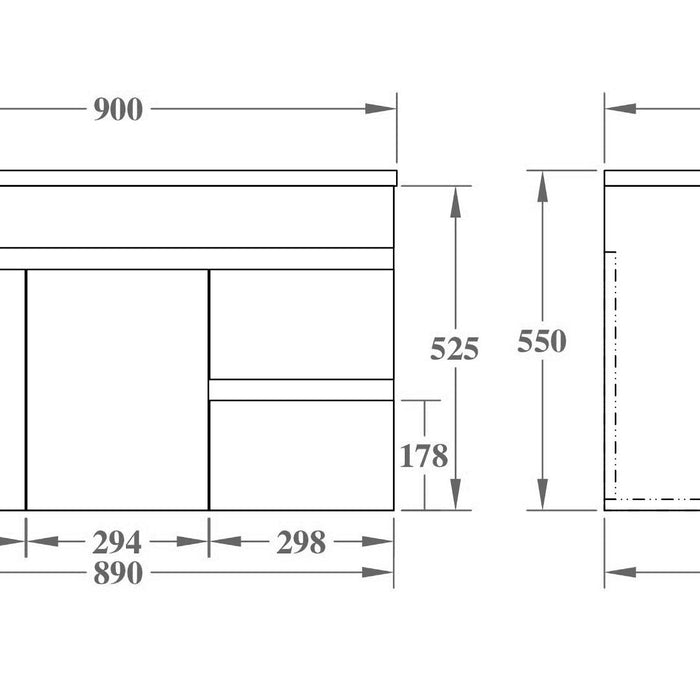 Evie Single Bowl Wall Hung Vanity 900