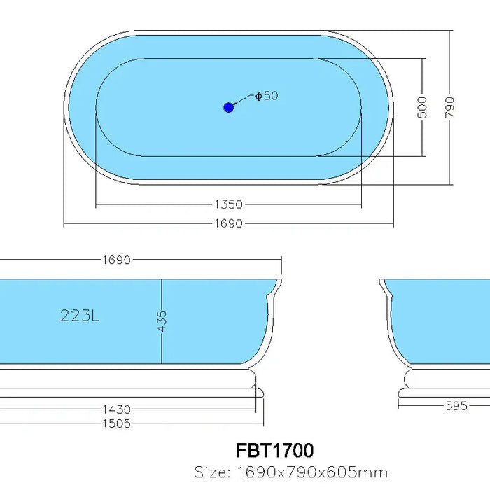 Fremantle Freestanding Bathtub - Non Overflow