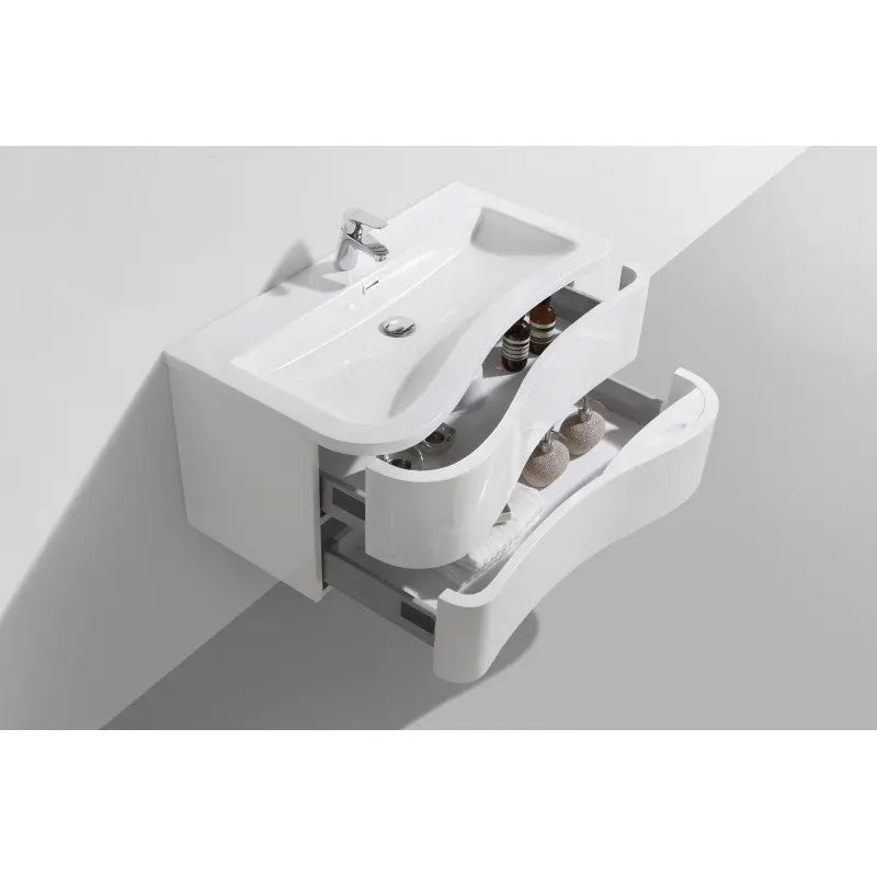 Belbagno - Belbagno Formica wall hung Vanity 900mm -  Gloss White - Aqualux Bathrooms