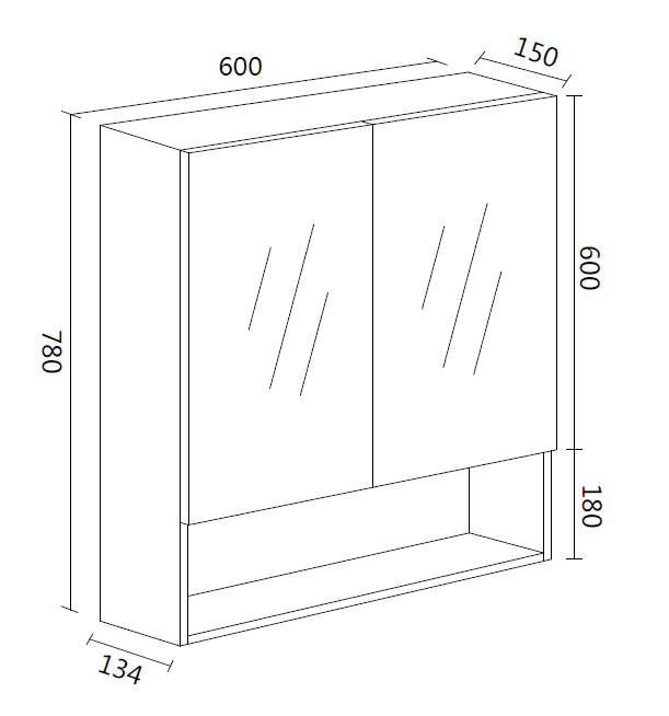 Galu Shaving Mirror Cabinet with Shelf 600mm