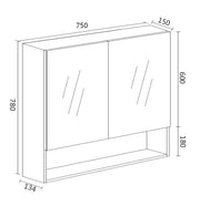 Mercio - Shaving Mirror Cabinet with Shelf 750mm - Aqualux Bathrooms