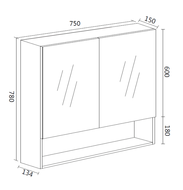 Shaving Mirror Cabinet with Shelf 750mm