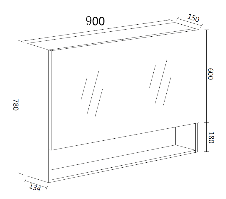 Shaving Mirror Cabinet with Shelf 900mm