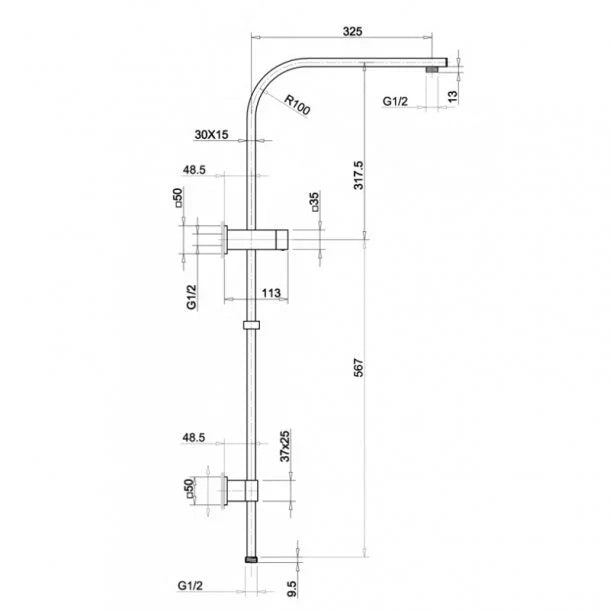 10" Square Gun Metal Grey Shower Station(Top Water Inlet)