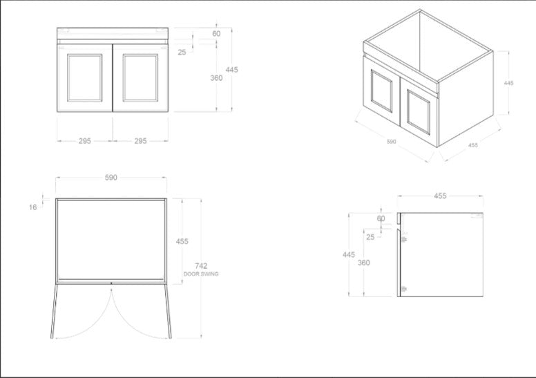 Otti Hampton Mark Ii Matte Black 600mm Single Bowl Wall Hung Vanity