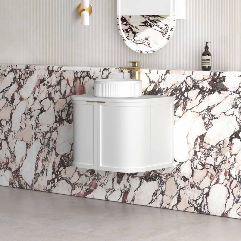 Otti Hampshire Satin White 600mm Curve Single Bowl Wall Hung Vanity