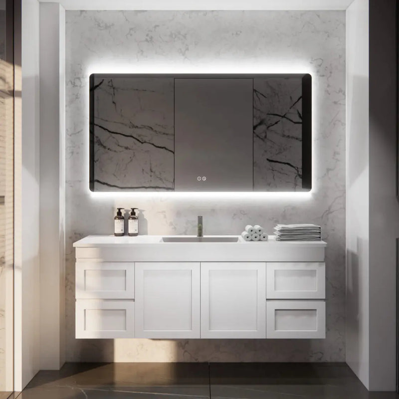 ABS Riva - Riva Hawaii Wall Hung Single Bowl Vanity 1500mm - Matt White - Aqualux Bathrooms