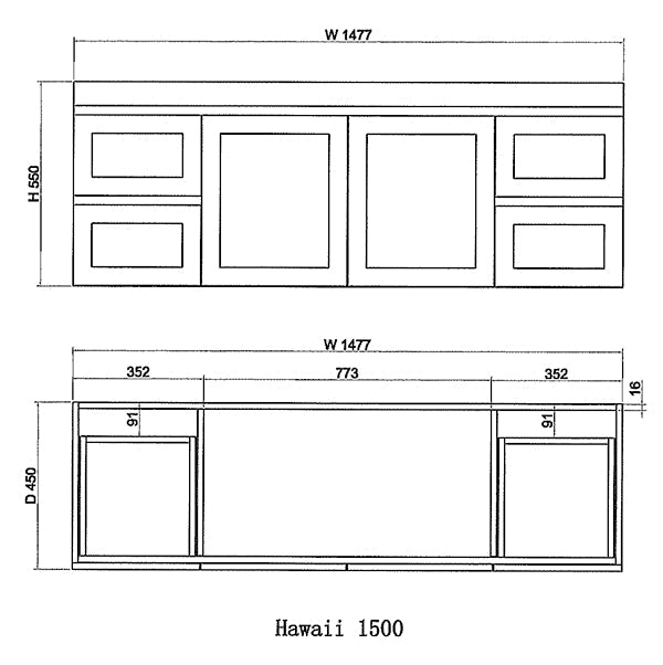 Riva Hawaii Wall Hung Single Bowl Vanity 1500mm - Matt White