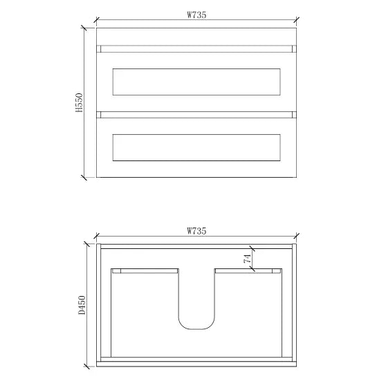 ABS Riva - Riva Hawaii Wall Hung Vanity 750mm - Matt White - Aqualux Bathrooms