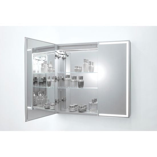 900x720x139mm Silver Brushed Rectangular LED Mirror Shaving Cabinet (Double Doors, Anti-Fogging)