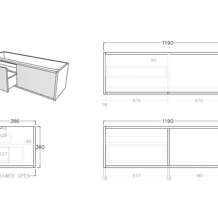 Bellevue Wall Hung Ensuite Vanity 1200 (Prime Oak)