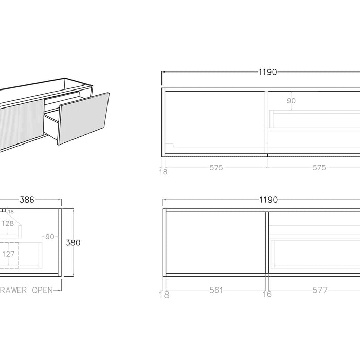 Bellevue Wall Hung Ensuite Vanity 1200 (Prime Oak)