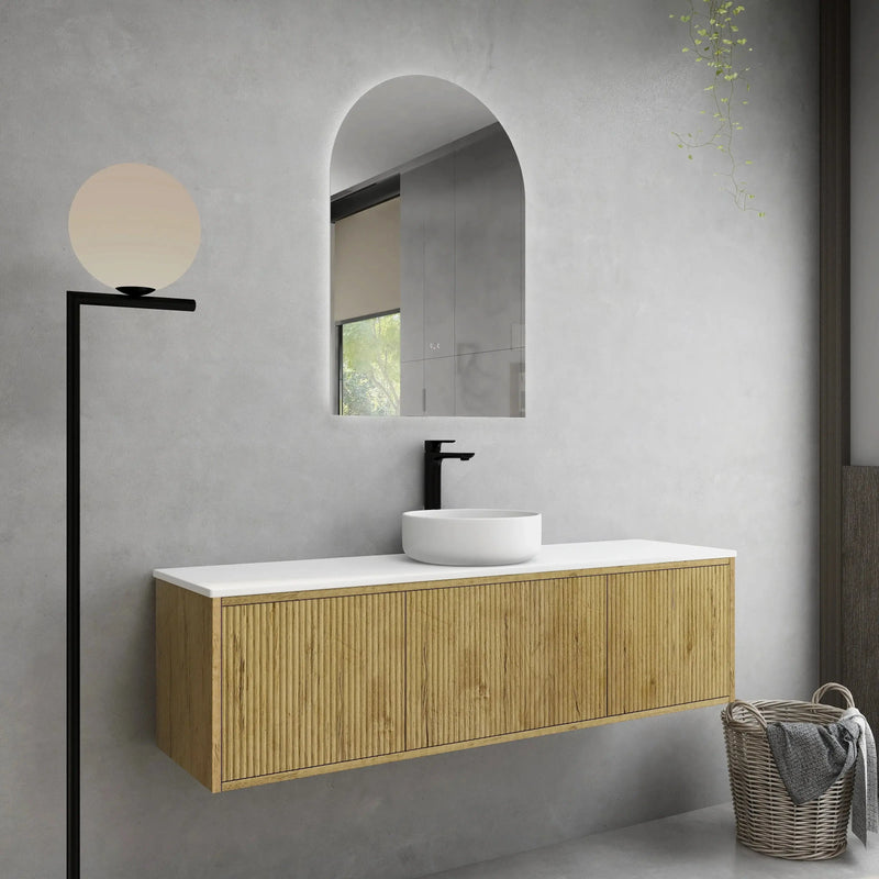 Bellevue Wall Hung Standard Vanity 1500 (Prime Oak/Single Bowl) - Aqualux Bathrooms- Poseidon