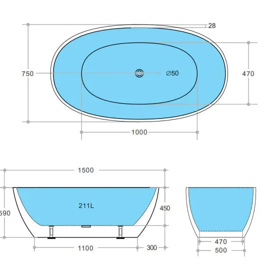 Stella Freestanding - Non Overflow Bathtub - Matte black inside and otuside